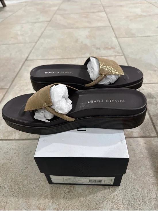 Donald Pliner Fiji Platform Slide Sandals Bronze Size 8 1/2 NEW - Picture 6 of 11